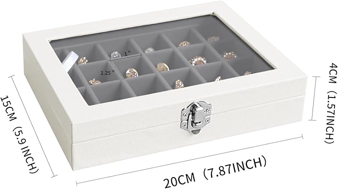 Wudygirl 24 Grid Jewelry Organizer Small Jewelry Box Velvet Earring Holder Organizer for Women Ring Holder Display for Drawer Jewelry Case Earring Organizer with Lid Jewelry Storage (Gray)