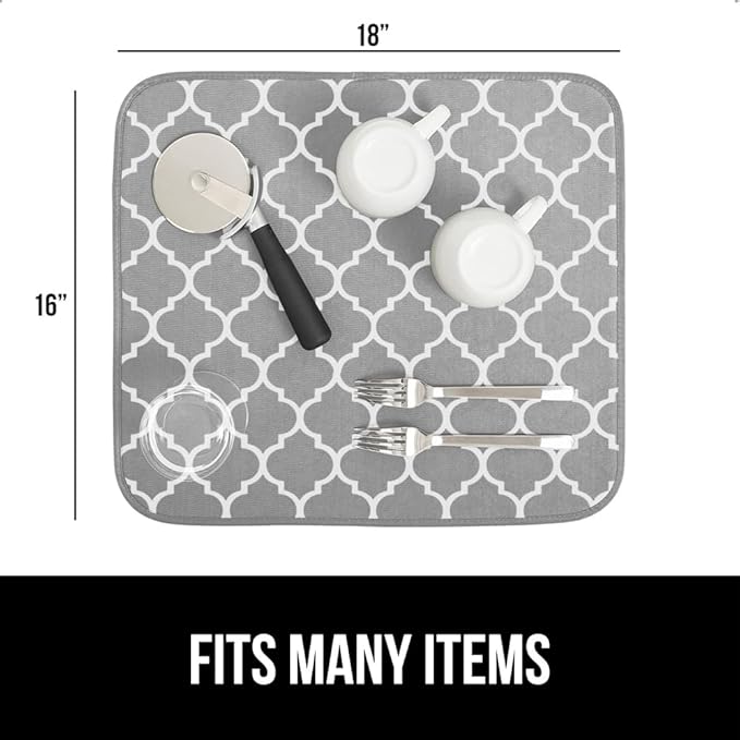 GORILLA GRIP Ultra Water Absorbent Microfiber Dish Drying Mat 2 Pack, Quick Dry Mesh, Slip Resistant Pad for Sink Dishes or Under Rack, Kitchen Counter Accessories, Machine Wash, 18x16, Quatrefoil