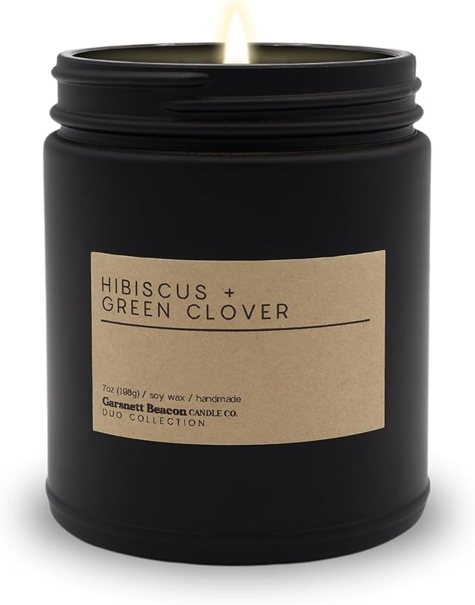 Hibiscus + Green Clover | Luxury Scented Matte Black Jar Soy Candle with Box | Hand Poured in The US | Highly Scented & Long Lasting