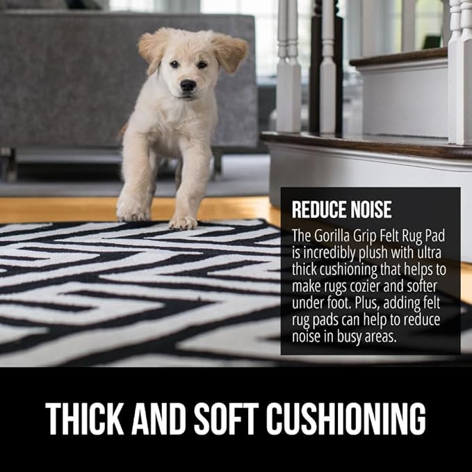 GORILLA GRIP Felt and Natural Rubber Stay in Place Slip Resistant Rug Pad, 1/4in Thick, 4x6 FT Protective Padding Under Area Rugs, Cushioned Gripper Pads, Carpet Runners, Hardwood Floors Protection