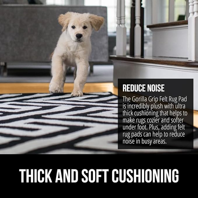 GORILLA GRIP Felt and Natural Rubber Stay in Place Slip Resistant Rug Pad, 1/8in Thick, 2x3 FT Protective Padding Under Area Rugs, Cushioned Gripper Pads, Carpet Runners, Hardwood Floors Protection