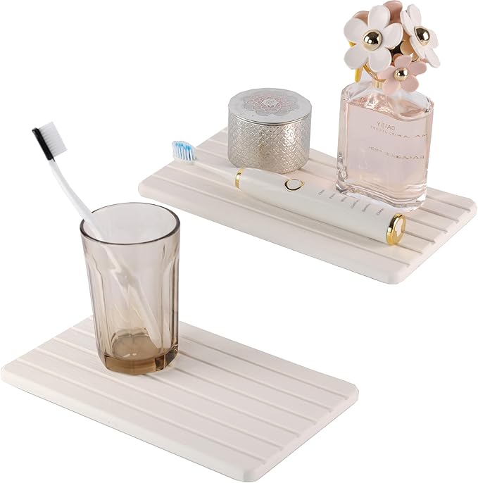 NiuYichee 2 PCS Water Absorbent Diatomite Coasters (9.5" x 5.5"), Grooved Design, Water Absorbing Stone Used for Hand Soaps & Plants & toiletries in The Modern Home