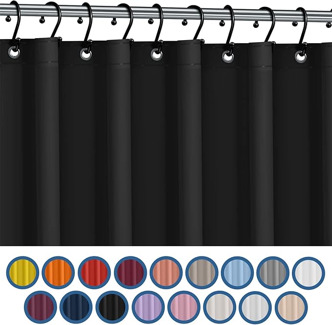 Premium Shower Curtain Liner, 72"W X 72"H - PVC-Free, 6G PEVA Shower Curtain with 12 Rust Proof Grommets And Magnet-weighted Bottom Hem - Moisture Stain Proof Shower Curtain Liner - Black
