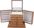 Eapmic Extra Large Four-Leaf Carved 5 Layers Wooden Jewelry Box Jewelry Case Cabinet Armoire Ring Necklacel Gift Storage Box Organizer(5 Layers,Brown,Style 1)
