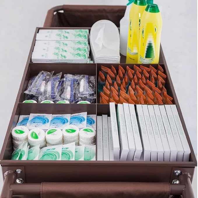 Multifunctional Housekeeping Caddy, Compact Service Trolley, Hotel Cleaning Cart with Removable Canvas Bags & Locking Wheels for Housekeeping Hotels Apartment,002