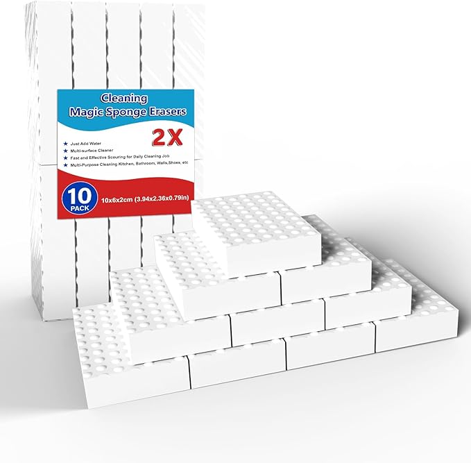 SmilinFit Magic Cleaning Erasers, Kitchen Sponge 10 Pack 2X Density Melamine Sponge Foam Pads, Multi-Functional Car Cleaning Supplies Cleaner for Kitchen, Bathroom, Shower, Window, Wall Cleaner