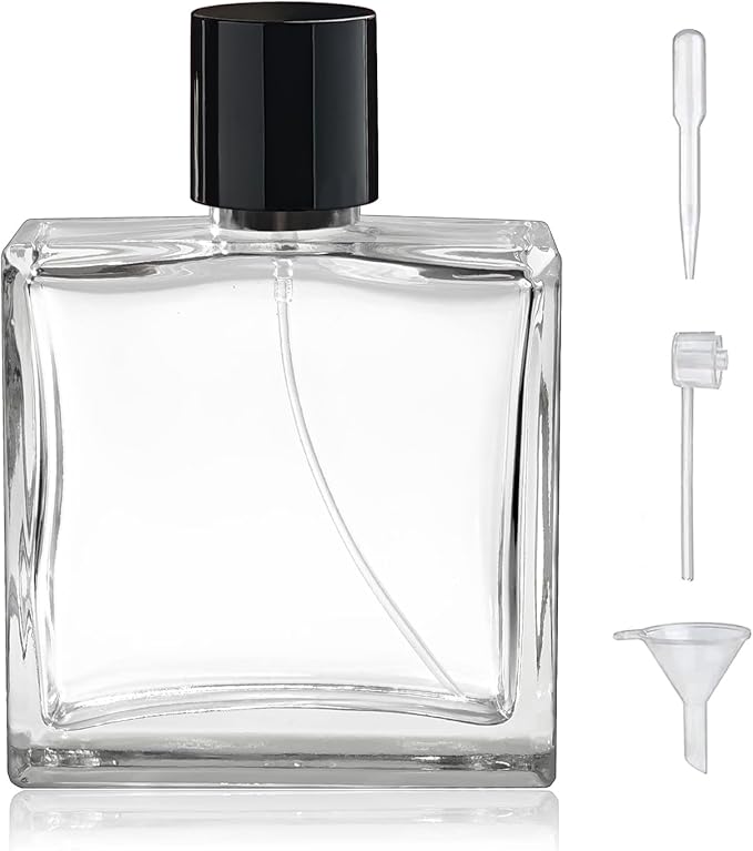 Yerpkefey 100ml/3.4 Oz Glass Spray Bottle Perfume Atomizer,Empty Refillable Perfume Spray Bottle with 3 Kinds of Dispenser (A4)