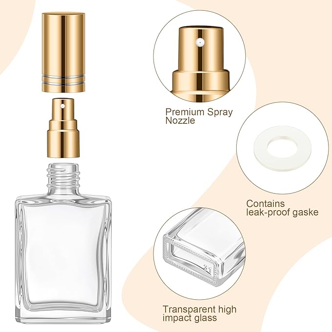 Domensi 60 Pcs 15 ml Glass Perfume Bottles Mini Glass Empty Spray Atomizer Bottles Bulk Refillable Perfume Dispenser Container with Pump Tool for Travel Skin Care(Black, Gold, Silver)