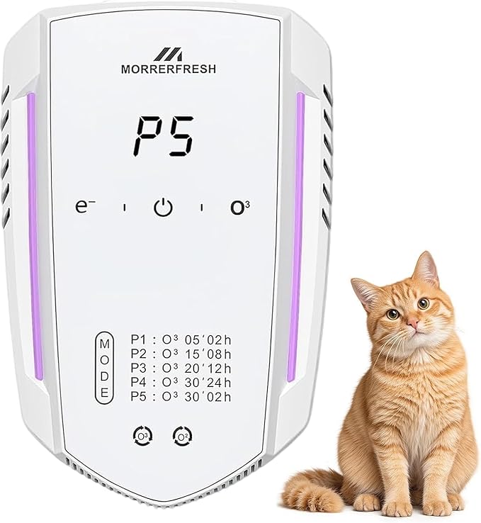 Morrerfresh Cat Litter Deodorizer 99% Pets Poof Odor Eliminator Air Purifier Ozone Odor Removal Air Freshener for Home & Pets Litter Box Room Wardrobe Shoe Cabinet Toilet White