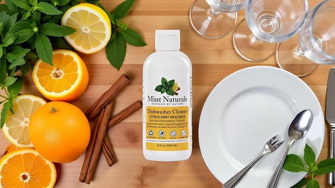 Mint Naturals Clean Cycle Dishwasher Cleaner & Degreaser – Removes Odor, Limescale & Grease Build-Up, Low-Foam Citrus Mint Formula – 12 oz Made in USA