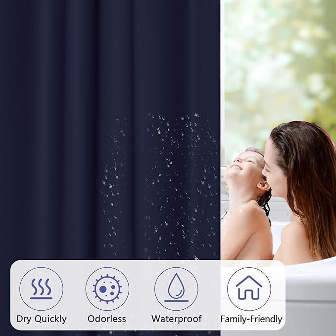 Seenus Navy Blue Fabric Shower Curtain Liner with 3 Magnets, 72 x 72 inch Waterproof Cloth Shower Liner Washable, Neutral Dark Shower Curtain for Bathroom