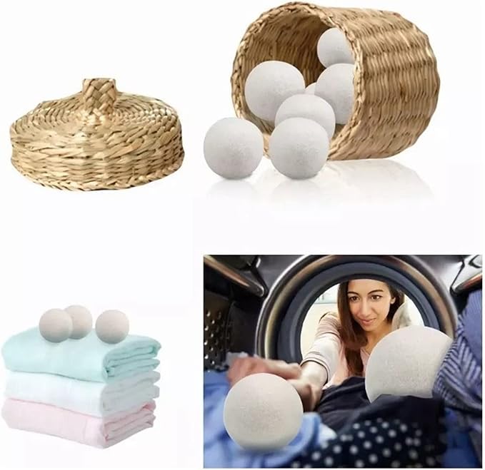 Wool Laundry Balls, 6PCS Hand Laundry Dryer Balls 6cm/2.4in Reusable Fabric Softener Wool Dryer Clothes Washing Auxiliary Parts for Speeding Up Dry Time