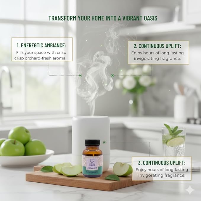 G's Breeze Green Apple Diffuser Oil – 60ml Soft & Soothing Green Apple Scent, Long-Lasting Aroma for Nurseries, Bedrooms, & Living Rooms, Easy Refill for Essential Oil Diffuser