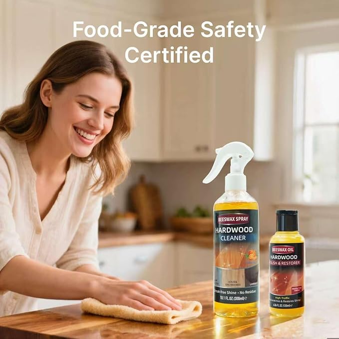 YYSTEBS Furniture Polish Kit: Wood Cleaner Spray & Nourishing Care Oil – For Floors, Kitchen Tables, Desks & All Home Wood Furniture (300ml+120g)