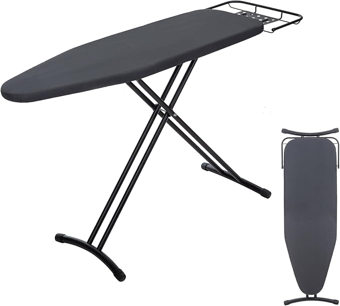 Heavy Duty Full Size Ironing Board 48"x15", BlissBoard Foldable Iron Board with Adjustable Height, Steel Frame, Thick Pad and Heat-Resistant Cover, Black