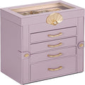Jewelry Box with 4 Drawers: Display Organizer for Earrings Necklaces - Gifts for Girls Women (Grey Purple)