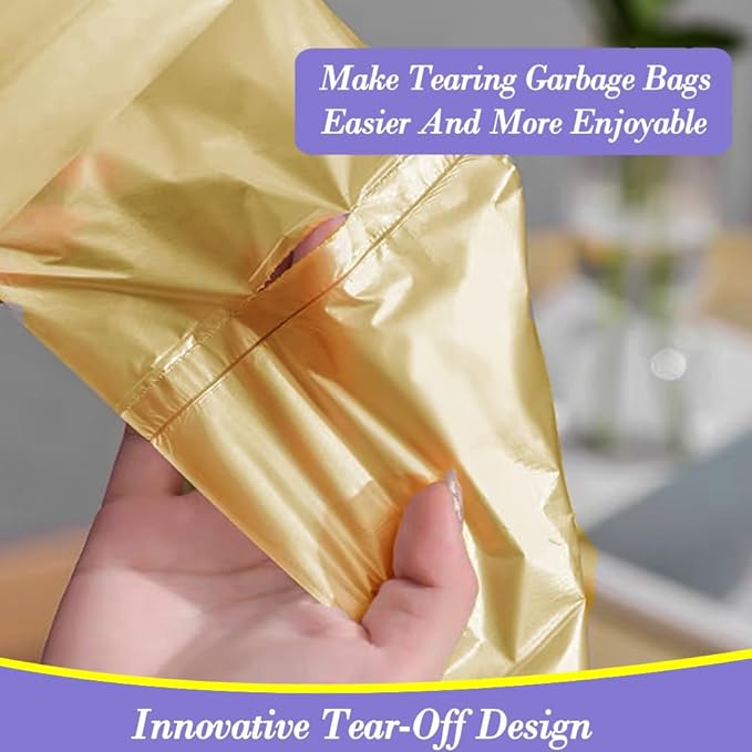 3 Gallon 180pcs Small Gold Trash Bags(Fit 2.6-3.2 Gal) Plastic Strong Gold Garbage Bags, Bathroom Trash Can Bin Liners, Waste Basket Liner, Fit 10-13 Liter, 2.5-2.6 Gallon,3.2Gallon(3-Gold180)