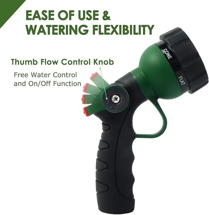H2O WORKS Garden Hose Nozzle Thumb Control Heavy Duty Metal Water Nozzle with Adjustable Watering Patterns High Pressure Hose Nozzle Sprayer, Pefect for Car Washing and Pets Showering