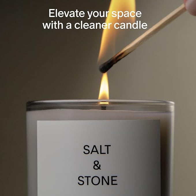 SALT & STONE Scented Candle for Women & Men | Hand-Poured, Aromatic & Fragrant | Coconut & Soy Blend Wax | 100% Cotton Wick | Long-Lasting 50 Hour Burn Time (8.5 oz) (Santal & Vetiver)