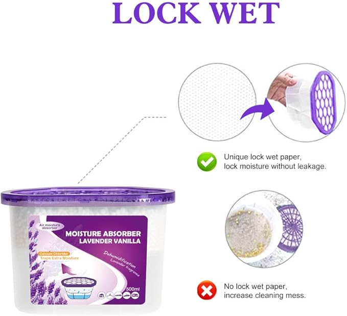 CANAGER Lavender Vanilla,Fresh Scent, Moisture Absorber Box,Odor Eliminator and Dehumidifier Boxes for Closet,Bedroom,Kitchen,Bathroom-6 Packs,Cups - Traps Moisture for Fresher, Cleaner Air