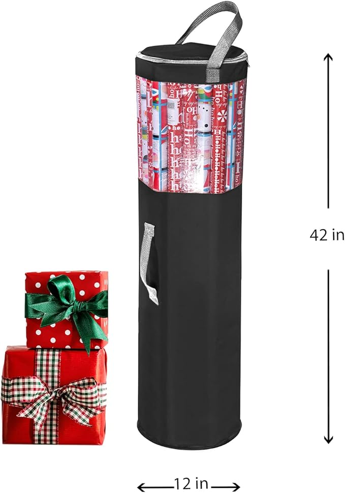 Primode Wrapping Paper Storage Bag | Wrapping Paper Organizer Under Bed for Storing Multiple Rolls of Gift Wrap, 42” Length Container Constructed of Durable 600D Oxford Material (Black)