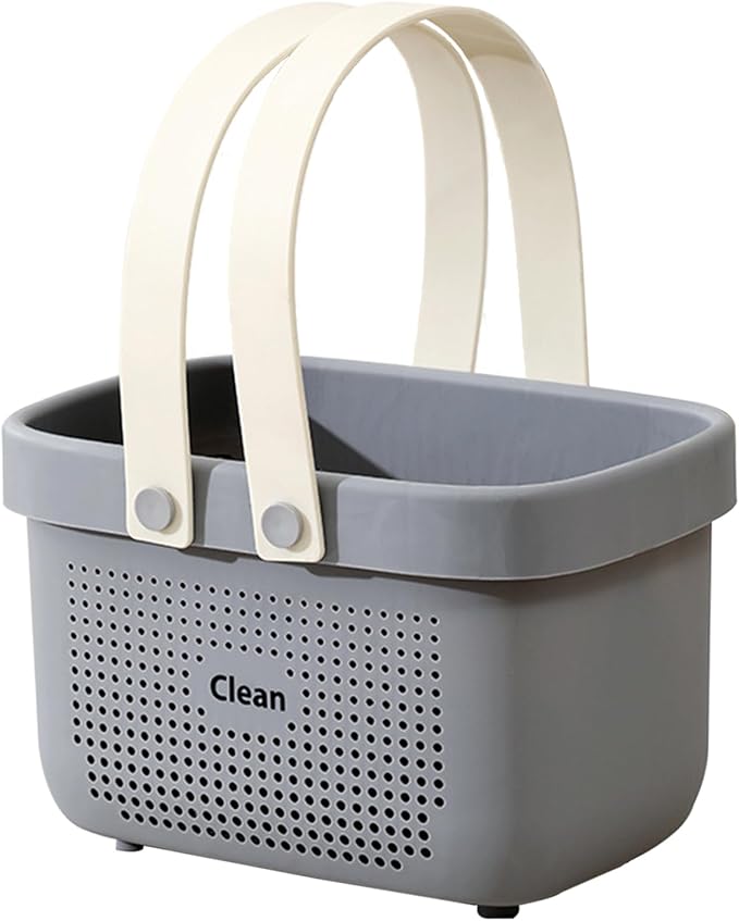 JiatuA Plastic Storage Basket with Handle Portable Shower Caddy Tote Organizer Basket Bin for Bathroom Kitchen Dorm Room Bedroom, Small Grey