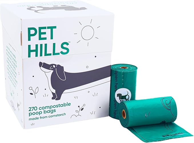 Pet Hills Heavy Duty Compostable Dog Poop Bags – 270 Count, 25% Thicker, Leakproof & Unscented Refills, Fits All Dispensers, Plant-Based, TÜV OK Compost HOME Certified