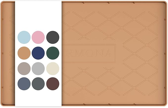 URMONA Under Sink Mat for Kitchen Waterproof, 19" x 12" Silicone Under Sink Mat for Shelf Liner Organizer, Cabinet Sink Protector Under Sink Liner for Bottom Kitchen, Bathroom(Khaki)