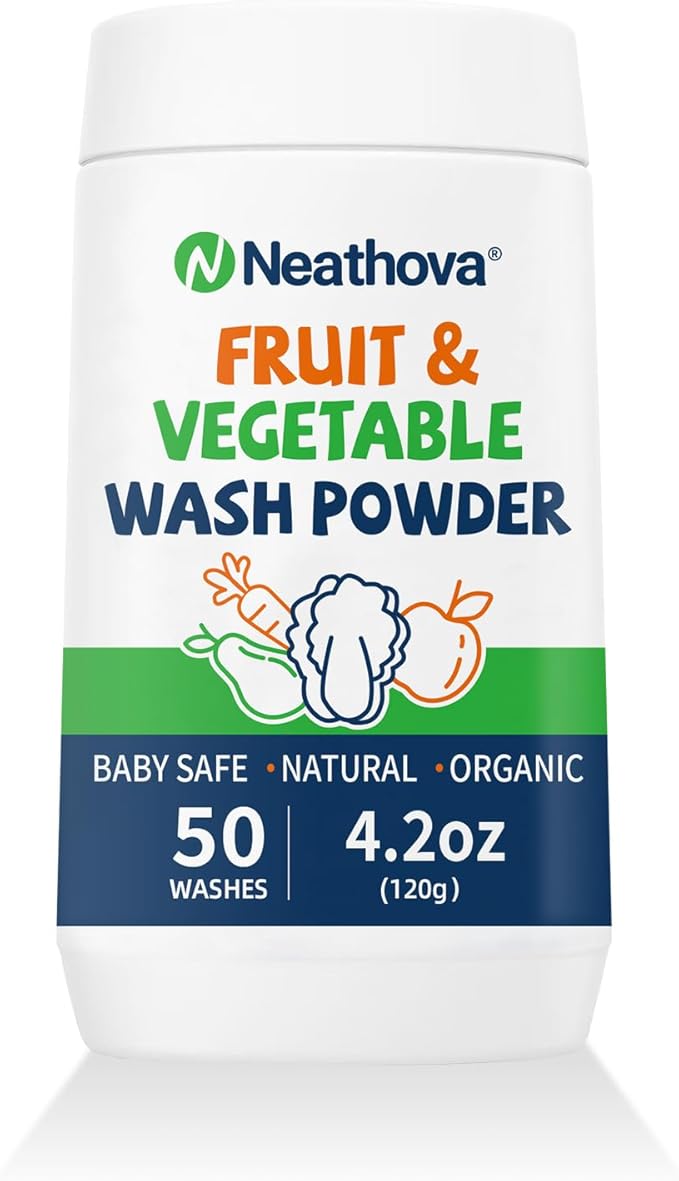 Fruit & Veggie Wash Powder, Natural Organic Produce Cleaner for Pesticides & Wax Removal, Gentle Enough for Baby Food, Fruit vegetable wash,Single Ingredient, 50 Washes, 4.2oz (120g)