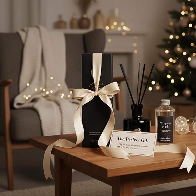 Reed Diffuser Set-Oud&Bergamot-Strong Scent, Long-Lasting Evaporation with Natural Reed Sticks & Essential Oils, Elegant Fragrance for Bathroom Bedroom Office Decor Air Fresh-Ideal Gifts