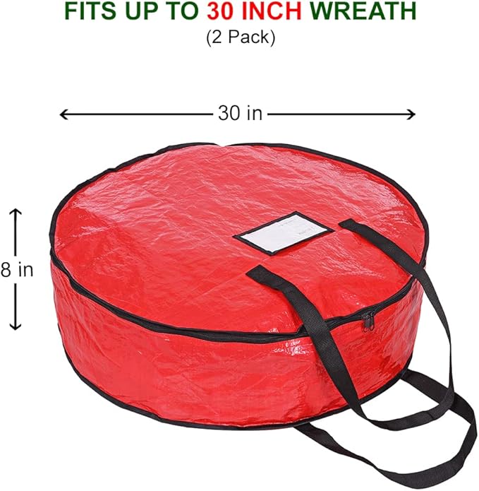 ProPik Christmas Wreath Storage Bag 30" - Garland Holiday Container with Tear Resistant Material - Featuring Heavy Duty Handles and Transparent Card Slot - 2 Pack (30 Inch, Red)