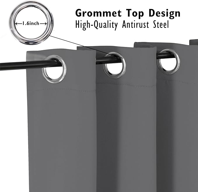ChrisDowa Blackout Curtains 63 inches Long for Bedroom - Grommet Thermal Insulated Room Darkening Curtains for Living Room (1 Panel, Grey, 52 x 63 Inch)