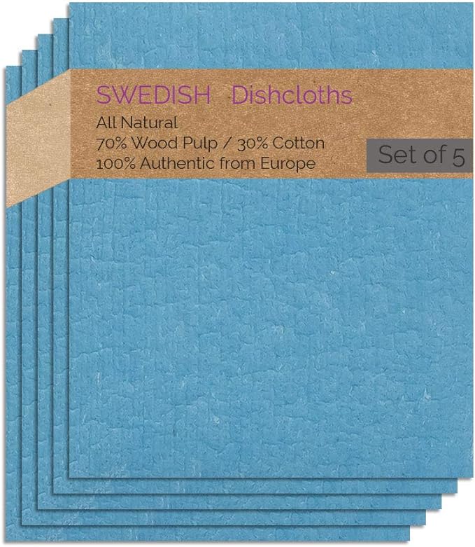 SWEDEdishcloths - Cellulose Sponge Dish Towels - Set of 5 (Blue) Swedish Dish Cloths
