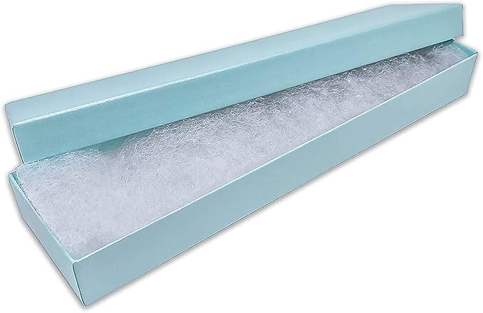 TheDisplayGuys - 25-Pack #82 Cotton Filled Cardboard Paper Jewelry Boxes Gift Case - Pearl Teal (8.0" x 2.0" x 1.0") - for Shipping or Storage