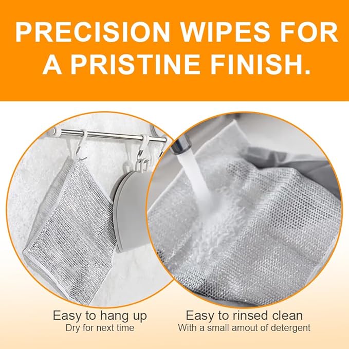 BD Prime Ventures Wire Cleaning Cloths, 10-Pack Multipurpose Dishwashing Rags, Reusable Kitchen Scrubber, Effective Dishcloth Rag for Cookware (Silver)