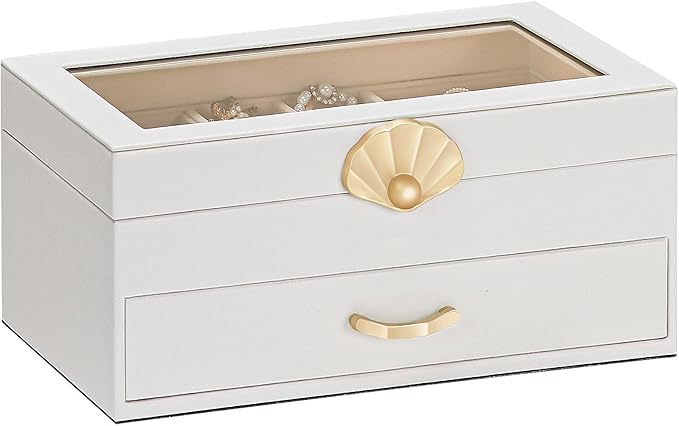 Jewelry Box with 1 Drawers: Display Organizer for Earrings Necklaces - Christmas Gifts for Girls Women (White)