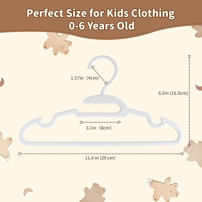 Baby Hangers 40PCS White Kids Hangers for Clothes Closet, Multifunctional Plastic Toddler Hanger for Children Infant Nursery Child Hanger - 11.4 Inch Design for Spacing Saving