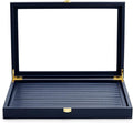 Oirlv Premium Blue Leather Rings Earrings Organizer Tray with Clear Lid Jewelry Display Box with Acrylic Lid Stackable Jewelry Box Drawer Inserts