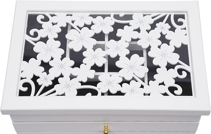 Jewelry Box,Wooden Jewelry Organizer,6 Layers Large Capacity Jewelry Holder Watches Necklace Ring Storage Box (White 2)