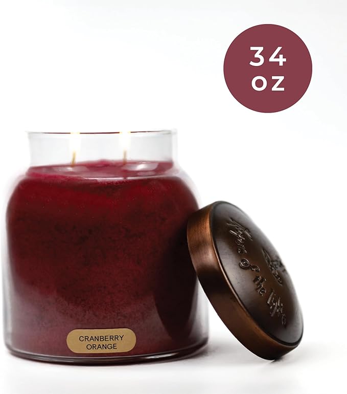 A Cheerful Giver - Cranberry Orange - 34oz Papa Scented Candle Jar with Lid - Keepers of the Light - 155 Hours of Burn Time, Gift for Women, Red
