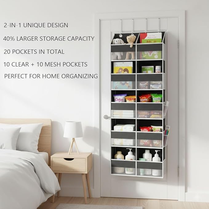 Camkey 10-Pocket Over the Door Organizer with Heavy-Duty 600D Oxford Fabric, Upgraded Hooks with Silicone Protectors for Dorm, Closet Storage, Bedroom, Bathroom