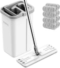 BOSHENG Mop and Bucket with Wringer Set, Hands Free Flat Floor Mop and Bucket, 8 Washable Microfiber Pads Included, Wet and Dry Use, Home Floor Cleaning System for All Floor Types and Windows