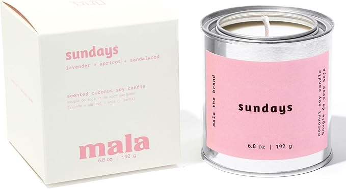 MALA Sundays Apricot Sandalwood & Lavender Candle for Home – Vegan Soy Aromatherapy – 45-Hour Clean Burn – Organic Non Toxic Candles – Calm Room Decor – 6.8 oz