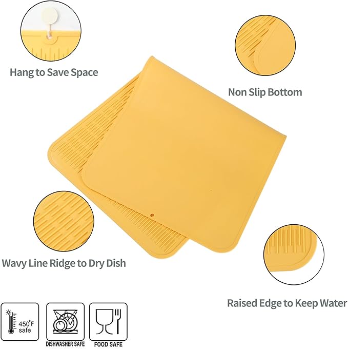 MicoYang Silicone Dish Drying Mat for Multiple Usage,Easy clean,Eco-friendly,Heat-resistant Silicone Mat for Kitchen Counter or Sink,Refrigerator or Drawer Liner Yellow 5XL 36inches x 18inches