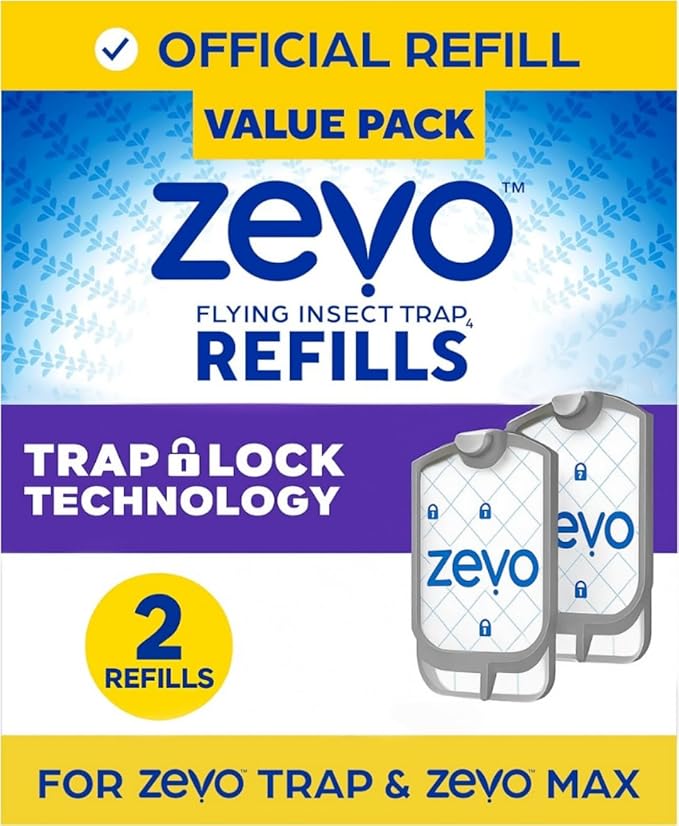 Zevo Plug-in Flying Insect Trap Refills, 2 Cartridges, Safe Indoor Bug Control for Home Use