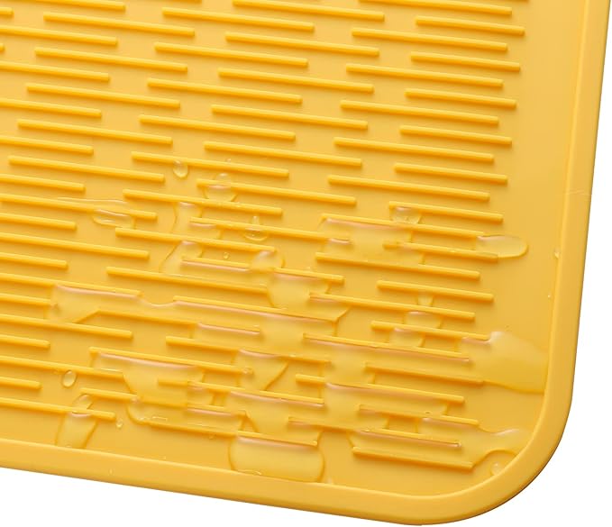 MicoYang Silicone Dish Drying Mat for Multiple Usage,Easy clean,Eco-friendly,Heat-resistant Silicone Mat for Kitchen Counter or Sink,Refrigerator or Drawer Liner Yellow 3XL 28 inches x 18 inches