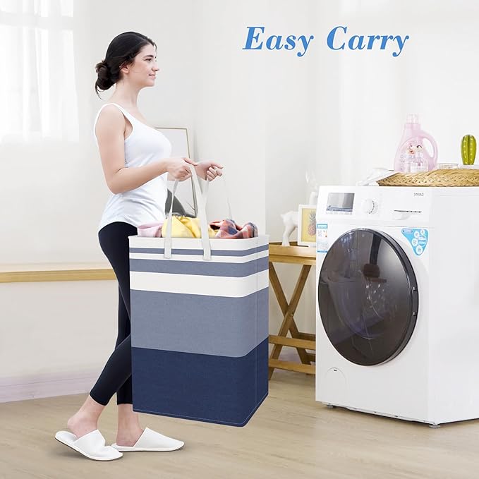 BlissTotes 3-Pack Laundry Basket, Freestanding＆Waterproof Laundry Hamper, Collapsible Tall Clothes Hamper with Easy Carry Handles for Clothes, Towels in the Family and Dorm,Gradient Blue,88L