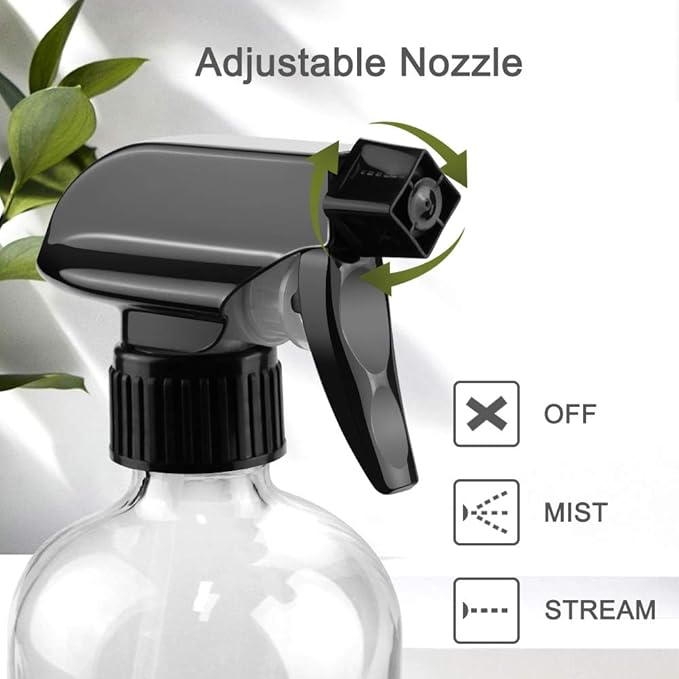 Worldgsb Glass Spray Bottles, 16oz Clear Glass Spray Bottles with Labels & Adjustable Nozzle, Reusable Containers for Cleaning, BBQ, Food, Plants, Alcohol, Essential Oils(3 Pack)