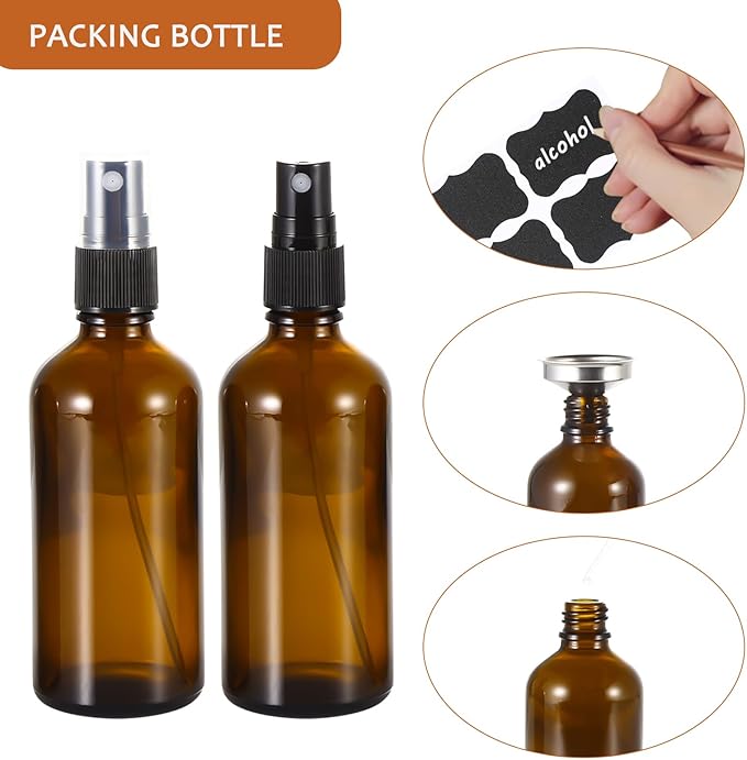 ALIFEIA 3.4oz Amber Glass Spray Bottles,Empty Fine Mist Refillable Travel Spray Bottle for Cleaning,Perfume,Aromatherapy,Cosmetic Sprays,Hair,Essential Oils with Fine Mist Dispenser（3 Pack）