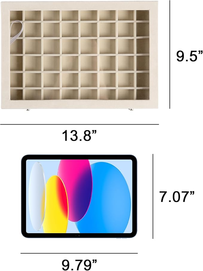 Frebeauty 48 Grid Jewelry Tray,Adjustable Earring Holder Organizer with Glass Lid,Velvet Drawer Jewelry Organizer for Rings,Studs,13.8 x 9.5 x 2 Inches Jewelry Display Box,Gift for Women(White)